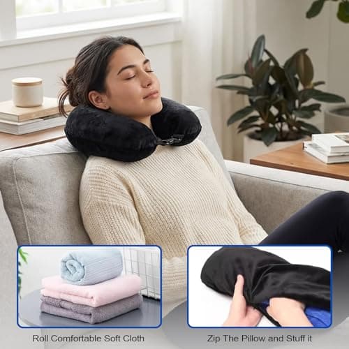 Stuffable Neck Pillow for Travel, Travel Pillow with Ear Plug and Eye Mask — view 4