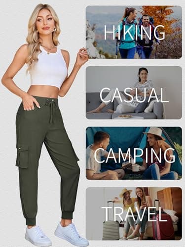 Hormtaer Women's Cargo Joggers Walking Trousers Lightweight Quick Dry Hiking Multi Pants Casual Outdoor Travel Gym Athletic Workout (B Army Green, XL) — view 5
