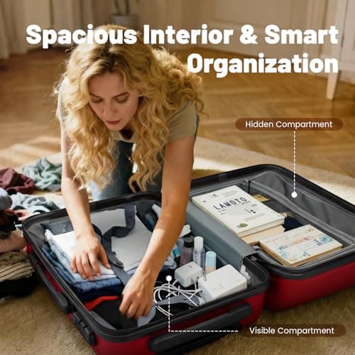 Voytra ABS Hardshell Suitcase Eco Friendly Travel Gear with Silent Dual Wheels, TSA Lock & YKK Zipper | Perfect for Nature Lovers & Sustainable Tourism, Red, (20/DB/TB)-Expandable — view 6