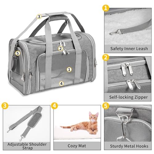 Soft Sided Cat/Pet/Dog Carrier Bag,Portable Foldable Pets Travel Carriers For Cats/Dogs With Shoulder Strap & Removable Mat,Durable Puppy Basket of 16 lbs Airline Approved - Grey — view 3