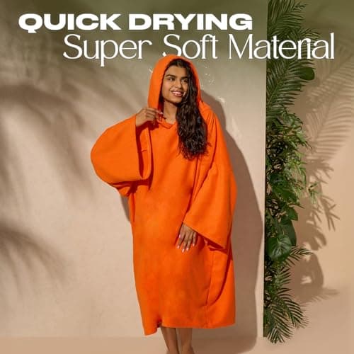 Brentfords Towel Poncho Adult Womens, Quick Dry Beach Towels for Adults Hooded Large Bath Swim Surf Beach Absorbent Soft Microfibre Towel Changing Robe, Orange — view 2