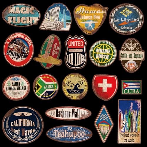 36 Large Retro Travel Stickers, Vinyl Vintage Suitcase Patches Luggage Stickerbomb, Decals for Skateboard Laptop Motorbikes — view 3