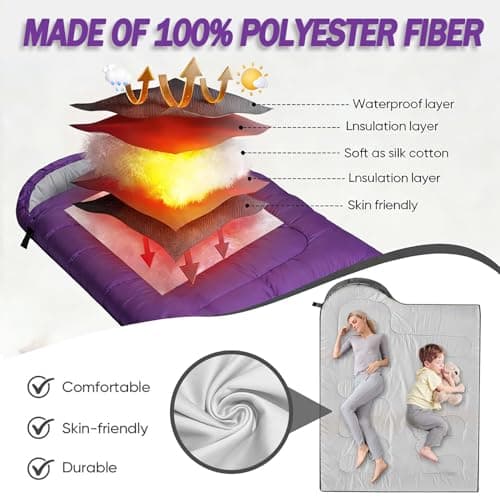 Sleeping Bags for Adults & Kids Sleeping Bag 3 Season, Ultralight Carry Bag, Adult Blanket, Lightweight Compact for Outdoor Camping, Travel, Hiking, Indoor & Outdoor Use (Purple) — view 3