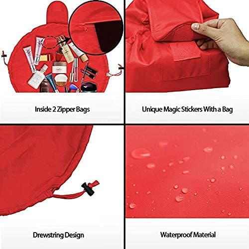 Vavabox Lazy Drawstring Makeup Bag, Flat Lay Cosmetic Bags (Red) — view 4