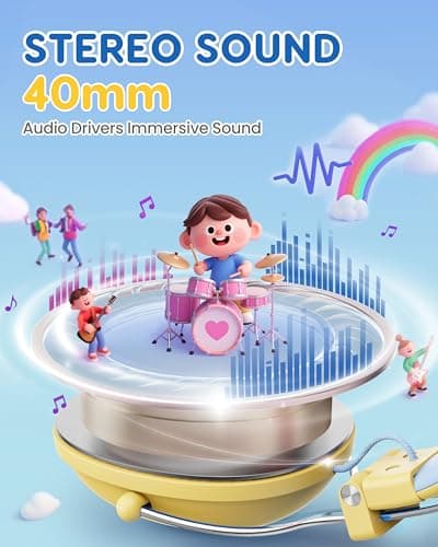 awatrue Kids Headphones, HK05 Headphones for Kids with 74/85db Safe Volume Limited, 135g, 3.5mm jack, Foldable Toddler Headphone for Girls/Yoto//Home/School/Travel/Tablet/Kindle, YellowBlue — view 2
