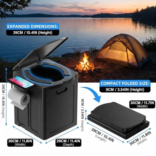 Sturdy Portable Camping Toilet Folding, with Lid and Paper Holder — view 4