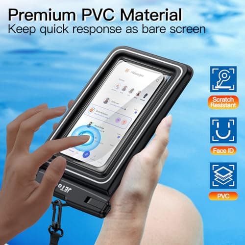 JETech IPX8 Waterproof Phone Pouch, Floating Dry Bag, Black, 2-Pack — view 5