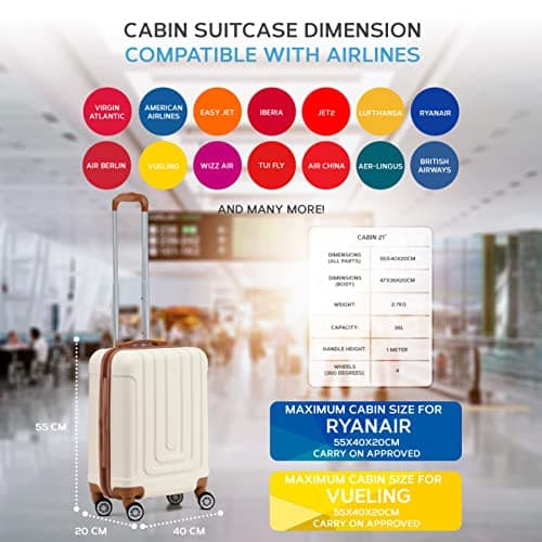 Flight Knight Premium Hard Shell Lightweight Cabin Suitcase - 8 Spinner Wheels - Built-in TSA Lock & USB Port - Luggage Approved for Over 100 Airlines Including Ryanir (Priority) - 55x40x20cm — view 3