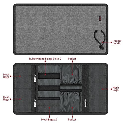 Vinsani Roll Up Accessories Universal Travel Organiser Easy Carry Portable Foldable Make Up Cable Charger Earphones USB SD Card Electronics Essentials Carrying Case – Grey — view 3