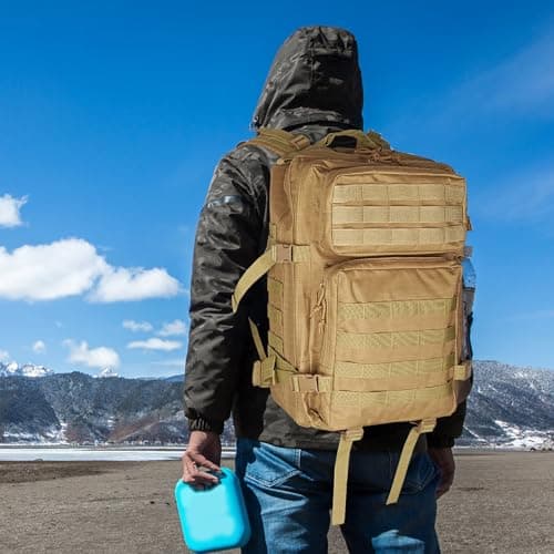 HEMSO Military Tactical Backpack, 45L Outdoor Assault Survival Travel Backpack, Waterproof Backpack, Suitable for Hunting, Hiking & Camping and Other Outdoor Activities (Khaki) — view 6