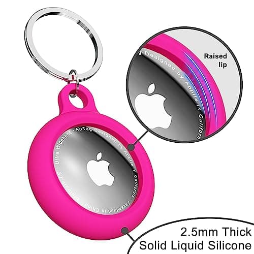 oakxco for Airtag Keychain Silicone, Airtag Holder with Key Ring, Air Tag Cover Cute Accessories for Kids, Luggage, Car Dog Collar, Car, Compatible with Apple Airtag Case Waterproof Tracker, Hot Pink — view 4