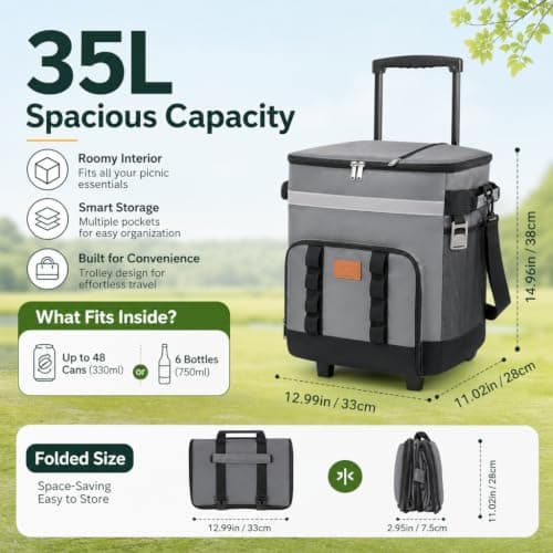 35L Cooler Box on Wheels – Large Insulated Cool Bag with All-Terrain Cart — view 2