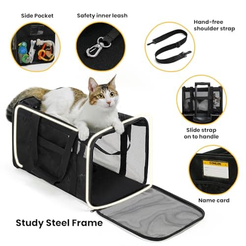 Conlun Cat Carrier Bag,Soft-Sided Pet Carriers for Dogs with 4-Sided Mesh,Airline Approved Cat Transport Carrier for Small&Medium Cats Kitten Puppy Up to 6Kg,Collapsible Cat Travel Carrier-M,Black — view 6