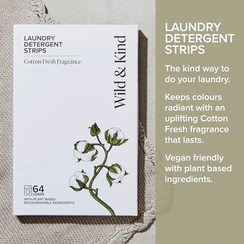 Wild & Kind Laundry Detergent Strips Sheets 64 loads Eco Ultra-Concentrated Non-Bio Cotton Fresh Scent for Machine and Hand Washing — view 2