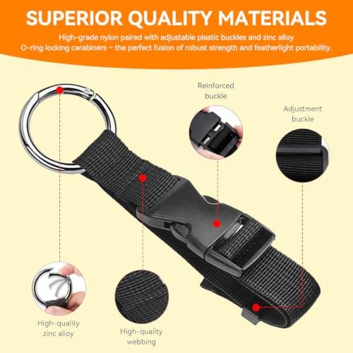 Luggage Straps,3 PCS Adjustable Luggage Straps with Ring Hooks Heavy Duty Suitcase Connector Straps for Attaching Bags Travel Accessories for Luggage Webbing Straps for Backpack or Handbag — view 3