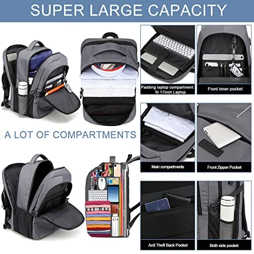 WENIG Extra Large Rucksack for Men 50L,Water Resistant 17.3 inch Travel Laptop Backpack Work Bag with USB Charging Port,Anti Theft Big Business Computer Backpack for Men Women College School-Grey — view 2