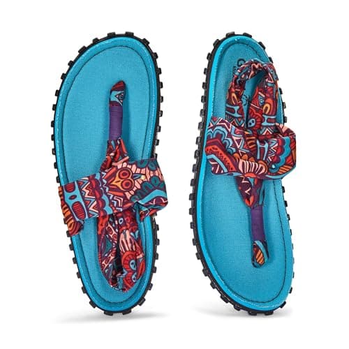 Gumbies Slingback Sandals | Unisex Flip-Flop Style with Recycled Rubber Sole, Cotton Canvas Toe Post & Stretchy Back Straps | Casual, Comfortable & Travel-Ready Footwear | Turquoise Vintage | EU 38 — view 5