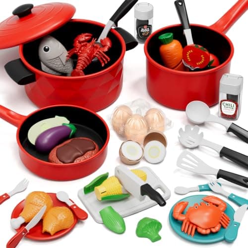 Lehoo Castle Play Kitchen Accessories, Pots and Pans Set for Girls Boys 3-8
