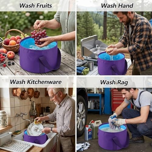 Foldable Bucket for Soaking Feet, Portable Foot Bath Basin, Travel Foot Soaking Tub with Handles, Purple Foot-Spa Soaking-Tub for Home, Travel, Outdoor and Camping (14 L/11x7.5 Inch) — view 6