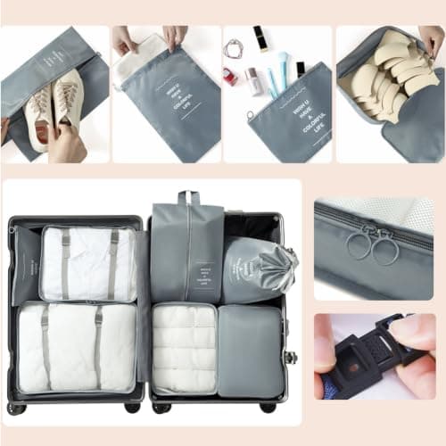 8 PCS Large Packing Cubes for Suitcases + 16 Pack Travel Bottles for Toiletries - Set of 24 - Suitcase Organiser Bags Lightweight Waterproof Luggage - Travel Essentials Refillable Travel Containers — view 5