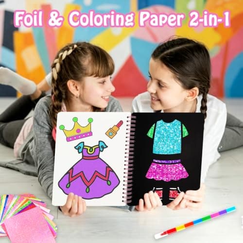 Foil handicraft for Kids-Dress Up,Mess-Free & No-Glue Colouring Book,Art & Craft Supplies Kits,DIY Creative Activity Travel Toy Gifts.Ideal Birthday Christmas Party Gifts for Girls Boys Ages 4+ — view 5