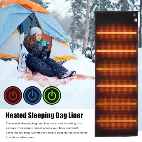 Heated Sleeping Bag Liner, Rechargeable Sleeping Blanket, Adjustable Thermal Layer, Portable Warm Mat, 3 Adjustable Temperature Levels with 6 Heating Zones, for Hiking Outdoor Picnic Travel — view 2