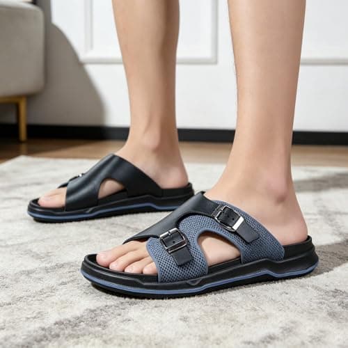 Unisex Soft Sole Non Slip Breathable Beach Slippers for Women Men, Lightweight Summer Sandals with Arch Support, Outdoor Casual Flip Flops for Pool Walking Travel, Size 6-12 (Blue, 8) — view 2