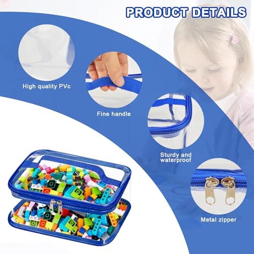 Emwel 4 Pcs Toy Storage Bags-Clear PVC Organizing Bags Storage for Kids-Zippered Toy Container with Handle -Reusable Waterproof Travel Case Pouch for Building Blocks, Puzzle, Balls, Pretend Play Toys — view 4