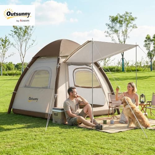 Outsunny Inflatable Camping Tent Rainfly 2-3 Man 3000mm Waterproof Cream — view 2