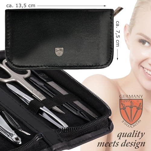 3 Swords Germany - brand quality 8 piece manicure pedicure grooming kit set for professional finger & toe nail care scissors clipper fashion leather case in gift box, Made by 3 Swords (6615) — view 4