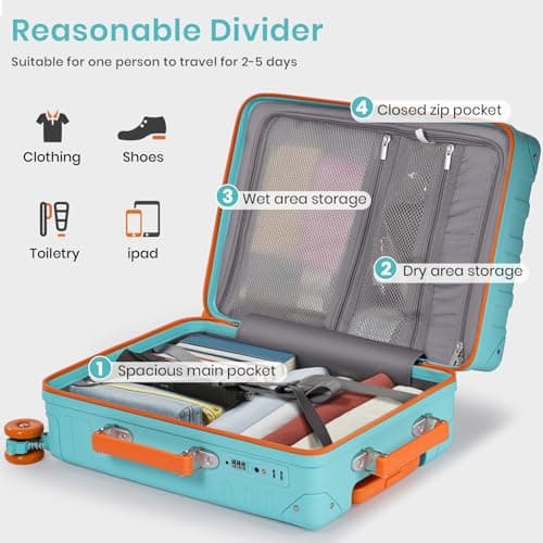 Tavoxda Cabin Suitcase 55x40x20cm Super Lightweight PC Hard Shell Carry on Suitcase with TSA Lock & 4 Spinner Wheels 20inch, Lake Blue — view 5