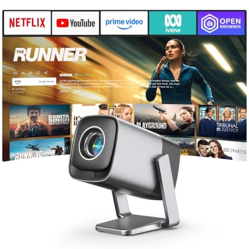 [Now with Netflix & TOF Real-time Focus] XuanPad 40000L Mini Silver Smart Projector 4K Support, Native 1080P, WiFi & Bluetooth, Auto Keystone, 3D Dolby Audio, 210° Stand Portable Projector for Bedroom