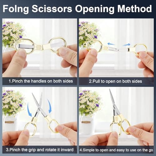 2 Pcs Folding Stainless Steel Portable Mini Small Travel Scissors, Safety Foldable Pocket Badge Nursing Scissors with 2 Keychain for Travel, Home, Office, Craft, Sewing (Gold) — view 4