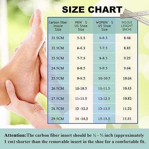 Carbon Fiber Insoles 1 Pair, Rigid Carbon Fiber Shoe Insert 1Pair for Pain Relief & Injury Turf Toe, Foot Fractures, Hallux Rigidus and Limitus for Hiking Running (255mm-Men's 9-9.5/Women's 10-10.5) — view 5