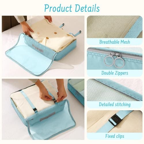 MOFELON 8PCS Packing Cubes for Suitcase, Travel Luggage Organisers for Backpack, Waterproof Suitcase Organiser Bags, Travel Essentials Accessories - sky blue — view 5