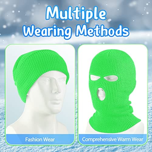 BBTO 1 Pcs 3 Hole Knitted Balaclava, Thermal Winter, Fluorescent Green — view 5