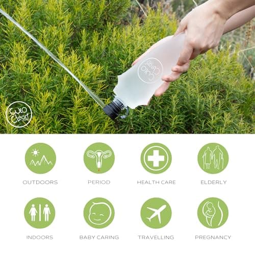 CuloClean Portable Bidet with Flexible Bottle (500ml, 16.9 fl oz) - Ideal for Travel, Hiking, Toilet or Camping. Ultralight (34g, 1.2 oz). Includes CuloClean (Black), Flexible Bottle, and Hanger — view 2