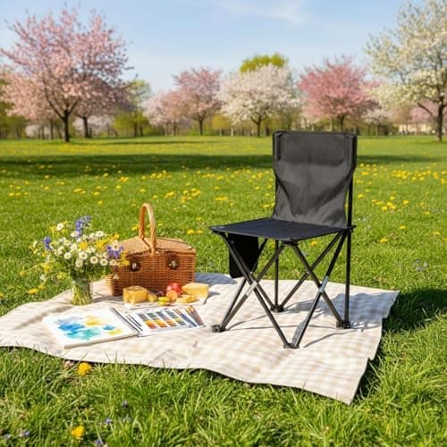 Baoblaze Foldable Seat Portable Camping Chair Folding Stool Travel Sturdy Iron Frame Stable Base Compact Pack suitable for riverbank sitting outdoor breaks, Small 33x33x53cm, Camouflage — view 3