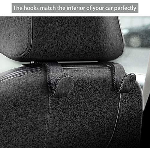 AMVOYOA Headrest Hooks for Car, Back Seat Organizer Black Leather Hanger Holder Hook, for Hanging Purses and Bags and Coats, Pack of 2 — view 2