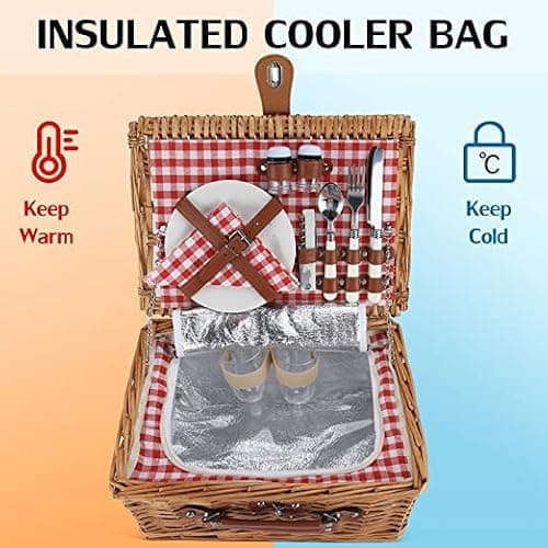 Trendi® Premium Wicker Picnic Basket Set for 4 Persons - Outdoor Hamper with Cutlery, Plates, Wine Glasses, Cooler Bag and Insulated picnic basket — view 5