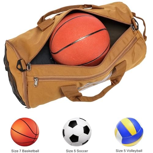 TUGUAN Gym Bag Sports Holdall Bag for Men 40L Travel Duffels with Shoes Compartment and Wet Pocket Carry on Sports Equipment for Swimming Basketball Football Kit Bag, Brown — view 3