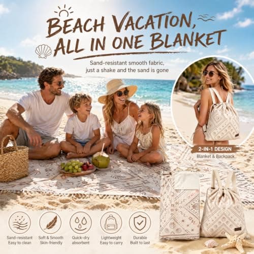 2 In 1 Beach Towel Bag with Inner Zip Pocket & Sand-Repelling Fabric — view 5
