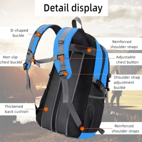 Nircho 40L Hiking Backpack Lightweight Breathable Trekking Rucksack for Men Women, Durable Water Resistant Travel Bag for Skiing Camping Climbing Cycling Trekking Mountaineer Outdoor Sports (Blue) — view 4