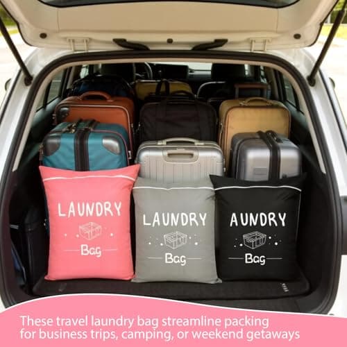 3 PCS Travel Laundry Bags, Portable Laundry Travel Bag with Zipper and Handle, Laundry Bags for Travelling Gym Camping for Dirty Clothes (Black Gray Pink) — view 6
