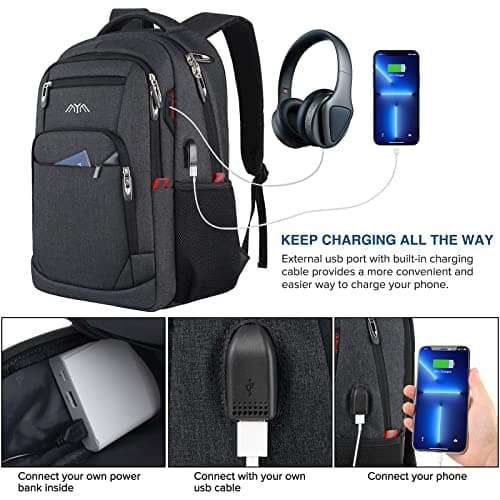 Backpack for Men, Teenager Boys School Backpack for 15.6 inch (39.6 cm) Laptop, Backpack for Work, Waterproof Business Daypacks, with USB Charging Port, 35 L, Black 2, 15,6 Zoll — view 3