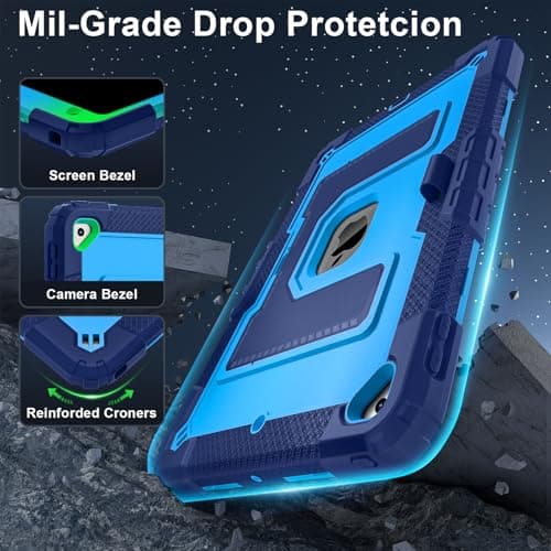 Ovenoe for iPad 9th/8th/7th Generation 10.2 Case 2021/2020/2019, Rugged Shockproof Kids Case with Built-in Stand/Hand Strap, Pen Holder for iPad 10.2 Inch, Navy Blue + Blue — view 4