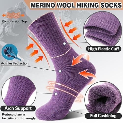Sandsuced Womens Merino Wool Thermal Walking Socks Warm Winter Cozy Long Heavy Comfy Socks for Ladies Mum Stocking Fillers Women Gifts Thick Crew Work Soft Boot Socks 5 Pairs(Solid Color B) — view 3