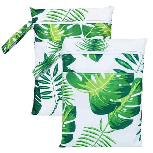 Eternal Beauty 2Pcs Wet Bags, Waterproof Wet Dry Bag Reusable Travel Laundry Bag with Handle, Washable Double Zipper Pockets Bag for Swimming Baby Items Wet Dry Cloths Travel Gym and Beach
