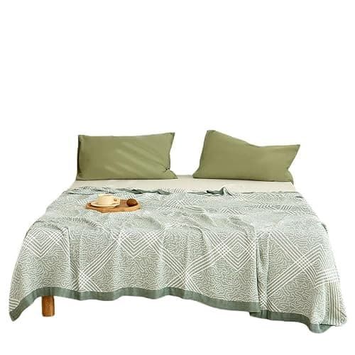 Summer Bamboo Cooling Blanket for Hot Sleepers, All-Season Throw Blanket Breathable Soft Thinnight Cool Blanket for Bed, Sofa, Car, Travel Turquoise Green 150X200 Cm