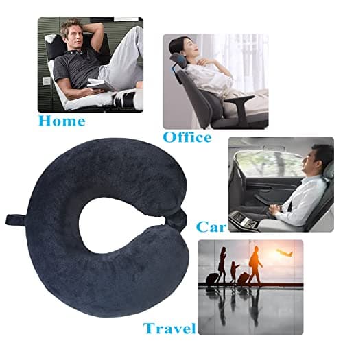 NavoX Travel Pillow Memory Foam Neck Pillow Neck Support Pillow Sleep Mask/Earplug/Pouch, Compact & Lightweight Quick Pack for Camping, Office,Flights(black) — view 2